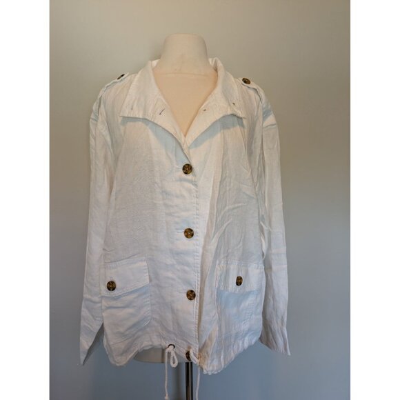 Talbots White Linen Button-Up Jacket 3X Coastal Beach Cottagecore Mature - Picture 1 of 4